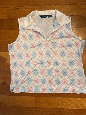 Astra golf & tennis Sleeveless Collared Argyle Knit Top in Pastel Pink & Blue XL